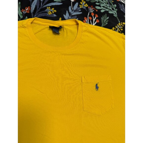 Polo Ralph Lauren T Shirt Mens Yellow 2XL Vintage 90s Front Pocket Small Pony - Picture 2 of 9